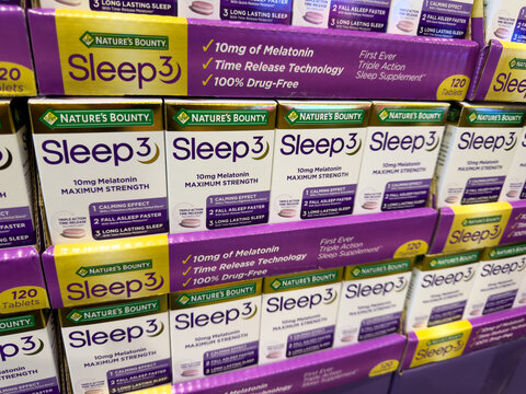 Nature's Bounty Sleep3 Melatonin Tablets Display Supplement Aisle Warehouse Store Costco