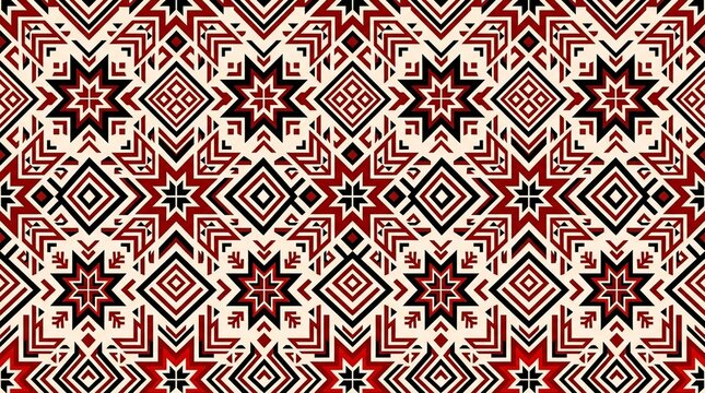 Seamless Traditional Albanian Geometric Dress Embroidery Motifs Red Black