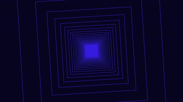 Futuristic abstract footage of glowing blue neon square frames forming a tunnel perspective on dark background, ideal for technology, sci fi, cyber, and motion design