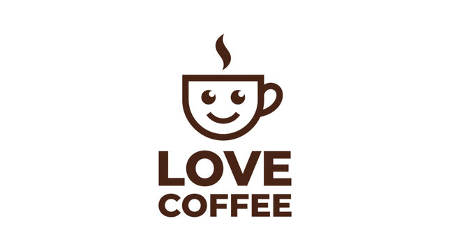 Cute Coffee Cup Logo with Love Coffee Text.
