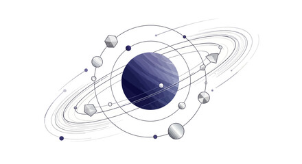 Celebrating China Space Day, a vector illustration presents a stylized satellite orbiting a blue planet, set against a clean white background with a modern aesthetic evoking aerospace © NanzZ