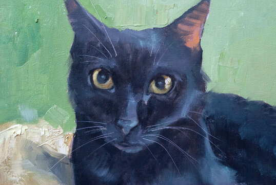 Dipinto astratto e con pennellata dense e corpose e colature e schizzi di occhi di gatto in primo piano