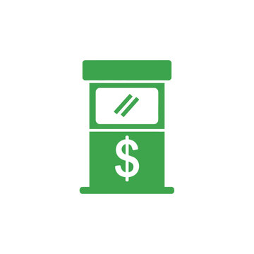 Sleek green silhouette of an ATM, representing accessible banking services, convenient cash withdrawals, and essential financial solutions