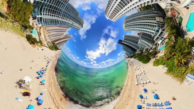 Distorted world Aerial 360 drone video with special effects