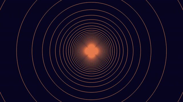 Abstract footage of glowing orange concentric rings forming a tunnel on a dark blue background, creating a hypnotic geometric pattern for tech, sci fi, and motion design
