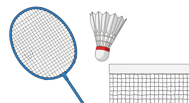 Badminton racket shuttlecock and net illustration for sport and recreation