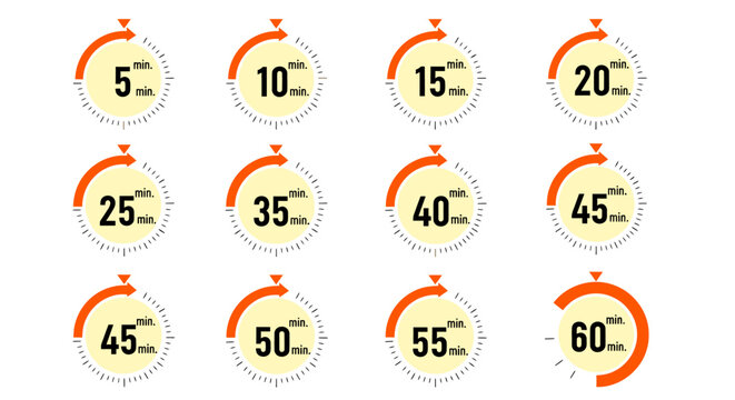 Set of circular discount badges featuring numbers 5, 10, 15, up to 60 in an orange ring.
