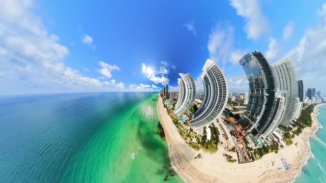 Aerial video ultra wide distortion buildings bending  surreal stock video
