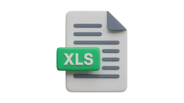 3D rendered XLS spreadsheet document icon with green tab isolated on transparent background