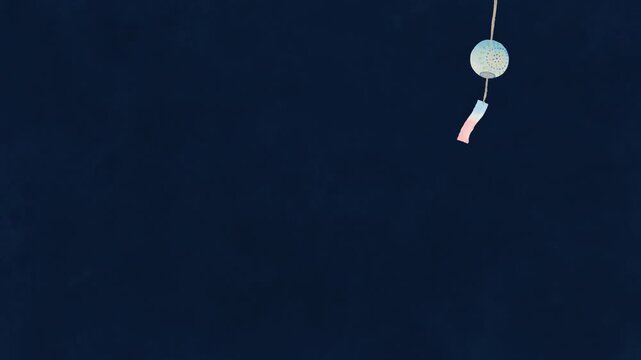 Watercolor wind chime seamless loop background with copy space, night,Japanese summer bell animation 4K (horizontal, left composition) / 水彩風鈴の夜のシームレスループ背景 コピースペースあり 日本の夏 風鈴アニメーション