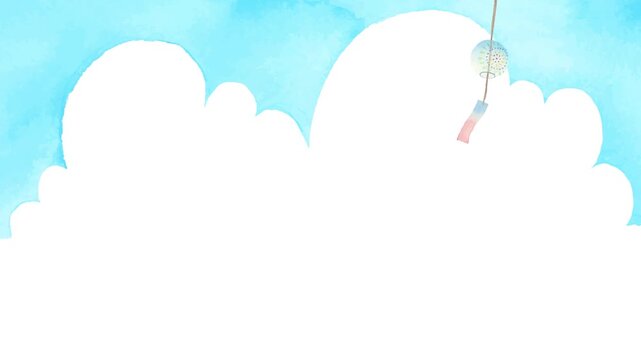 Watercolor wind chime seamless loop background with copy space, Japanese summer bell animation 4K (horizontal, left composition) / 水彩風鈴のシームレスループ背景 コピースペースあり 日本の夏 風鈴アニメーション