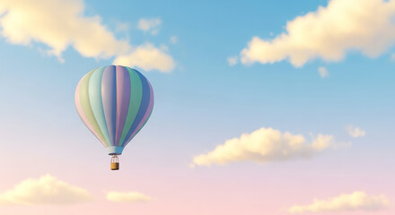 Obraz premium Pastel Hot Air Balloon Floating in Soft Sky with Clouds