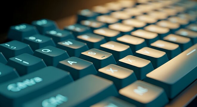 Close-up of teal keyboard with white backlit keys