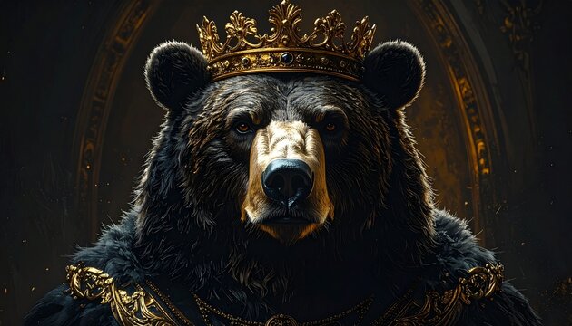 王冠を纏う熊のゴシックアート風肖像