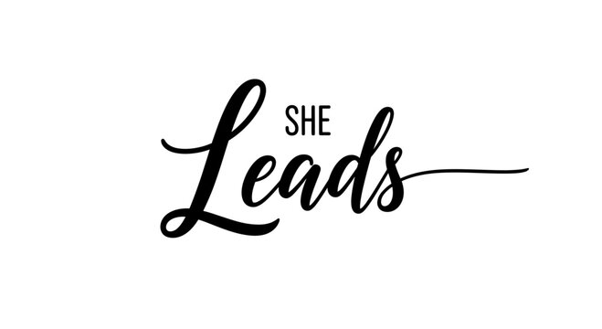 She Leads elegant script typography for female empowerment and leadership.