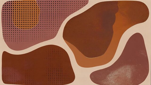 Abstract shapes in warm earth tones. Soft curves define the flowing forms. Tones range from deep brown to pale beige. Subtle textures add depth and character. Modern minimalism with organic feel