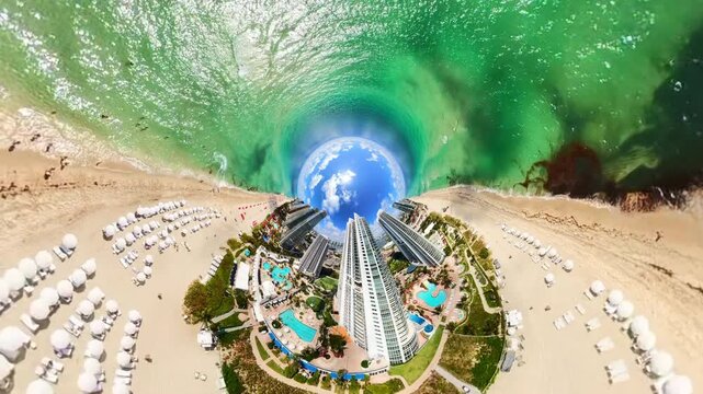 Inverted polar pinch aerial drone video special effects