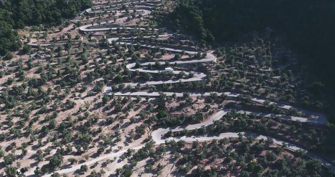 Aerial Drone View Truck Driving Winding Road Palma De Mallorca