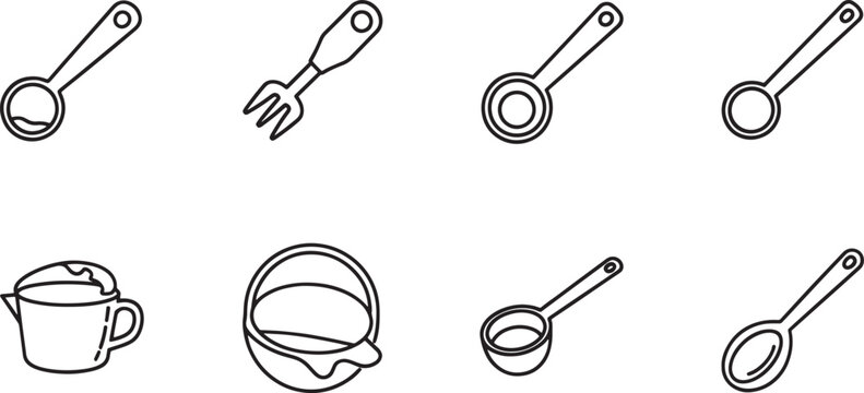 Black and white kitchen utensil measuring spoons and cups