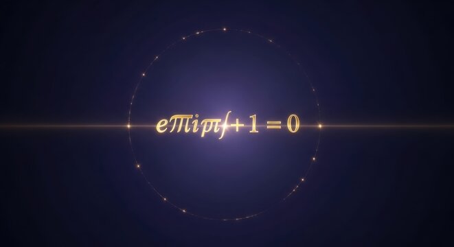 Euler's Formula Mathematical Identity Golden Equation Abstract Geometry Art Scientific Concept Deep Equation Symbol of Mathematical Beauty and Universal Harmony Dark Backdrop