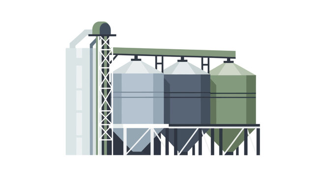 Industrial Silos and Grain Elevators for Agricultural Storage.