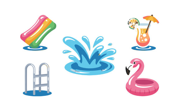 Summer fun with colorful pool floats, refreshing drinks, and playful water splashes.