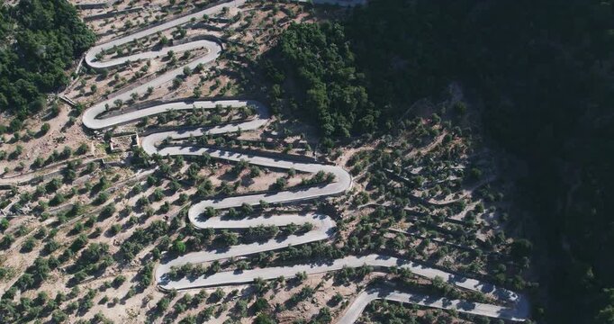 Winding Mountain Road Aerial View Mallorca Island Spain