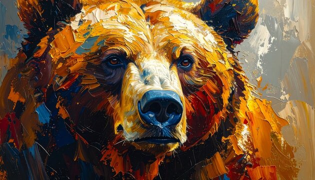 熊の肖像油絵インパスト芸術表現