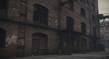 Fototapeta premium Abandoned Industrial Warehouse Building Exterior Facade.