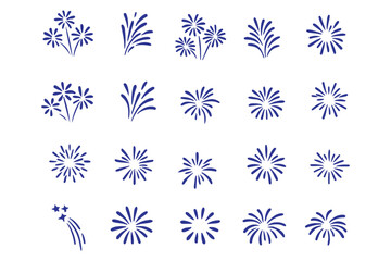 Fire works icon. Firework icon set. Fourth of July celebration symbol, Independence Day design element. © HIKE  Studio  1