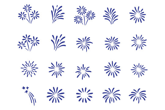 Fire works icon. Firework icon set. Fourth of July celebration symbol, Independence Day design element.