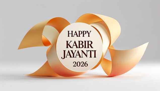 Happy kabir jayanti 2026 celebration with orange ribbons on gray background