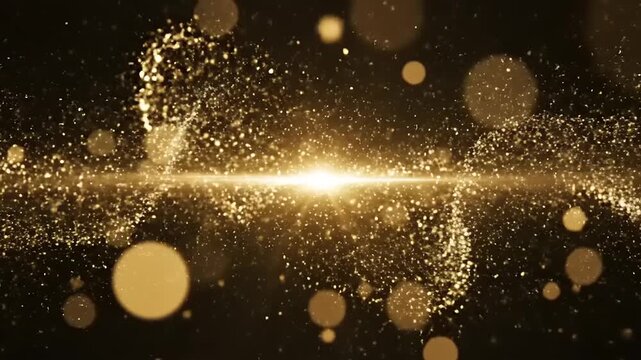 Shimmering golden light sparkles over a dark background creating a magical glow effect