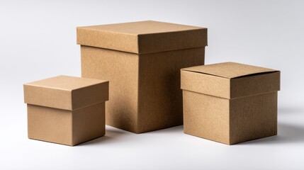 Fototapeta premium Three corrugated cardboard boxes of different sizes on a white surface