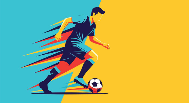 Soccer player kicking ball, dynamic sports illustration, football action, athletic motion graphics
