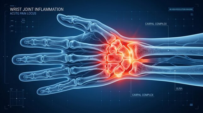 Close up female knee pain with joint anatomy cutaway