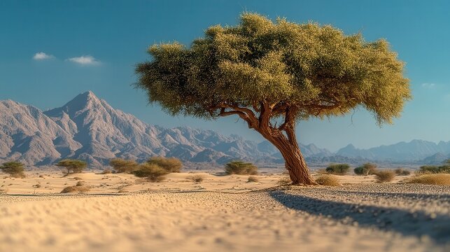 Ghaf tree standing in Ras Al Khaimah desert of UAE