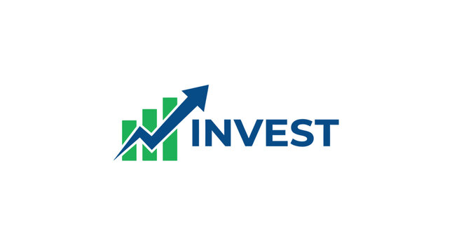 Invest Logo with Upward Arrow and Bar Chart.