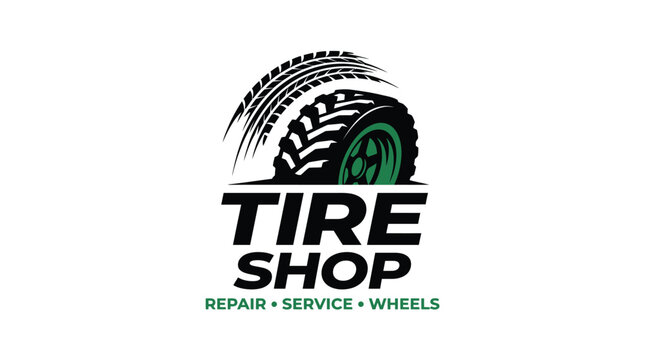 Tire Shop Logo with Repair Service and Wheels.