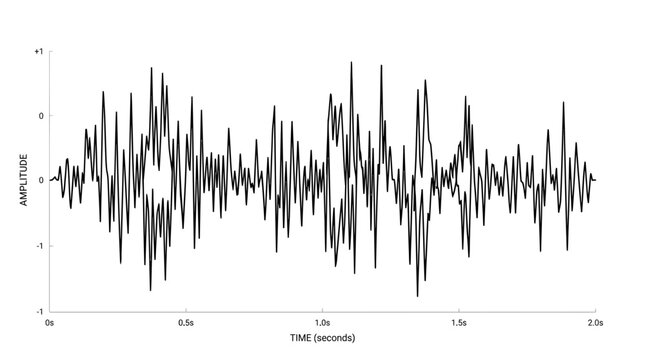 Detailed black line waveform graph displaying amplitude versus time on a white background, ideal for scientific research, audio engineering education and data analysis visualization