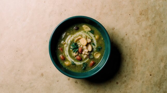 Reshteh Noodle Soup With Beans and Herbs Served in Bowl