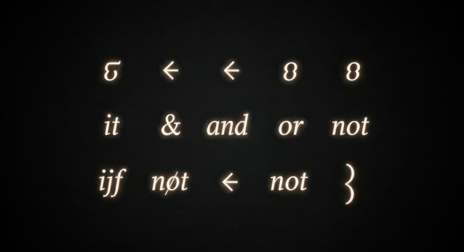 Logical operators and symbols are displayed on a black background