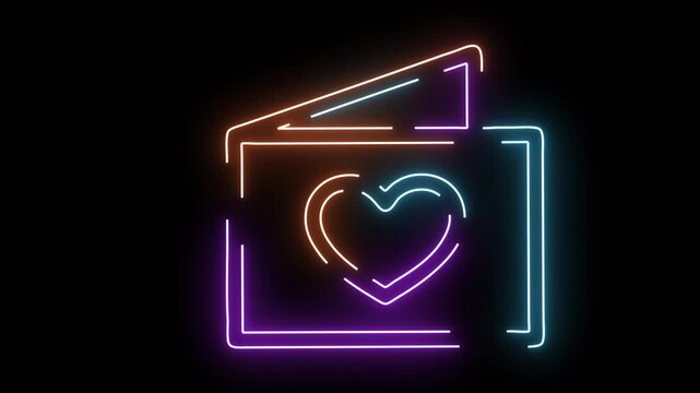 Neon Heart Inside an Envelope Icon on Black Background (154
