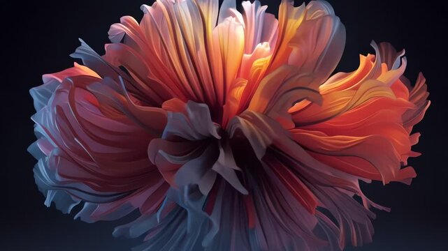 abstract orange flower with soft petals and glowing details on dark background artistic design