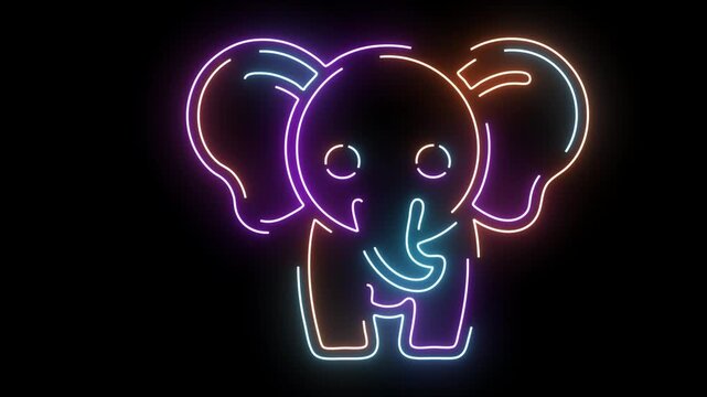 Neon Elephant Outline Glowing Against Black Background light