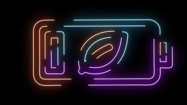 Neon outline of a lemon inside a rectangle on black background fruit food