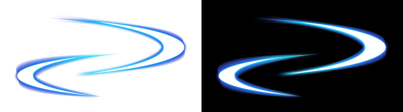 Blue light swoosh effect on transparent background and black background