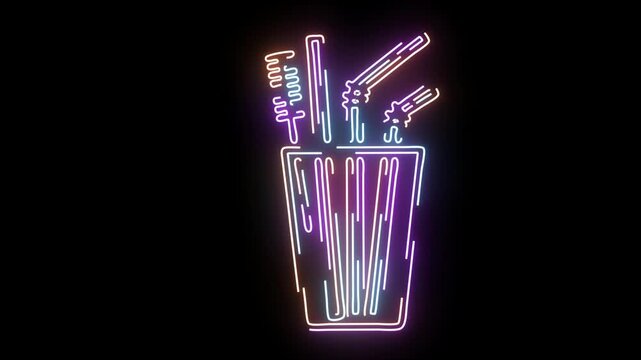 Neon Toothbrushes and Razors in a Cup with Colorful Glow (61