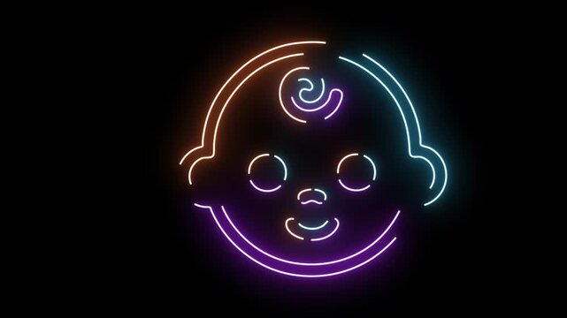Neon Baby Face with Colorful Glow on Black Background (63