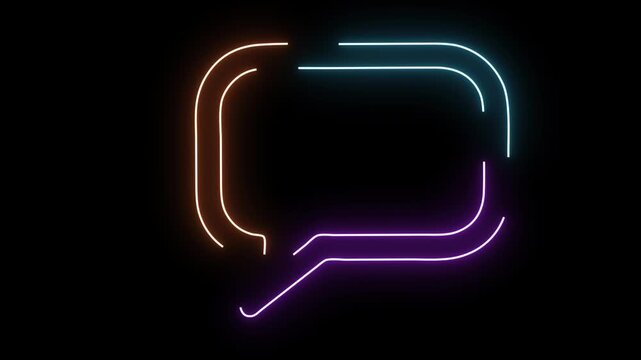 Speech Bubble Neon Light Icon With Purple Blue Orange Glow On Black Background chat bubble message